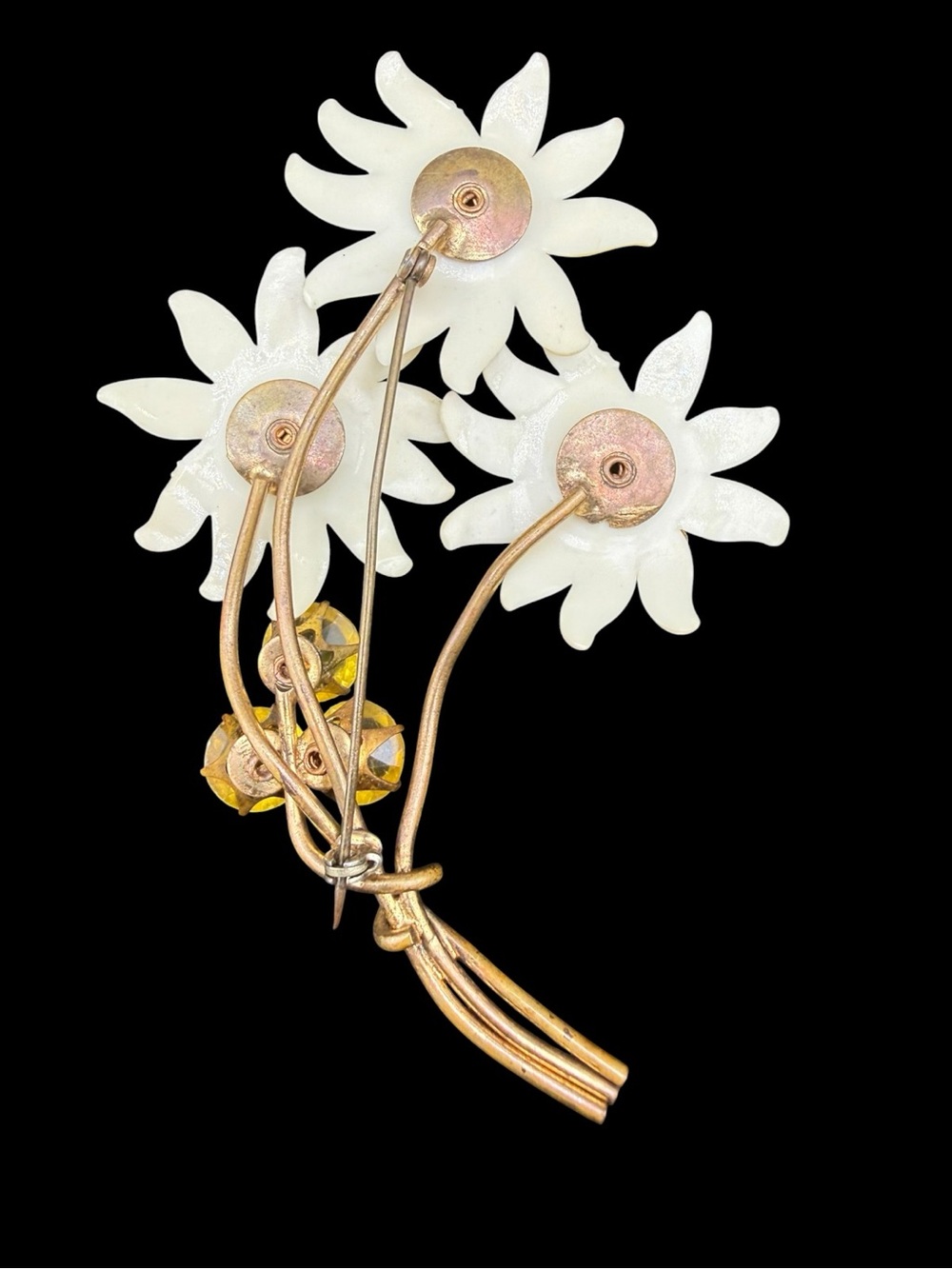 Vintage Yellow Crystal & Cream Enamel Floral Brooch - Picture 5 of 5